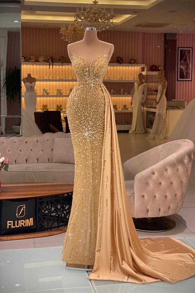 Gorgeous Mermaid Evening Dresses Luxury Heavy Beading Illusion Cutout Formal Dress Main image