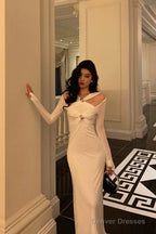 Gorgeous Mermaid Halter Long Sleeves Date Night Dress White Prom Dresses Birthday Outfits