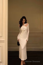 Gorgeous Mermaid Halter Long Sleeves Date Night Dress White Prom Dresses Birthday Outfits