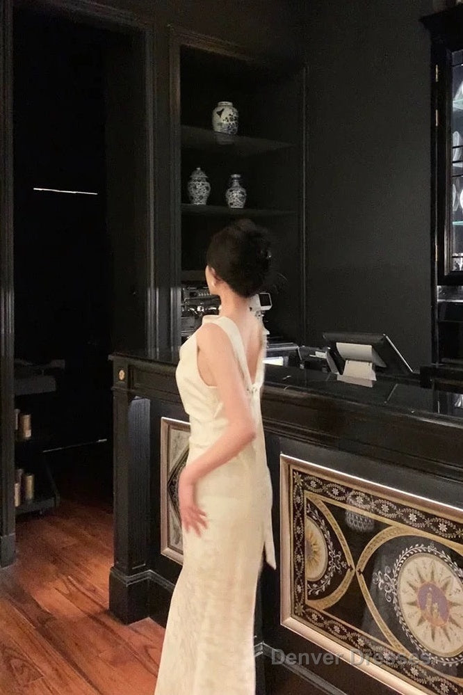 Gorgeous Mermaid Jewel Neckline White Satin Floral Date Night Dress Long Prom Dresses Birthday Outfits Secondary image