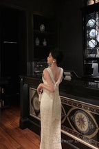 Gorgeous Mermaid Jewel Neckline White Satin Floral Date Night Dress Long Prom Dresses Birthday Outfits