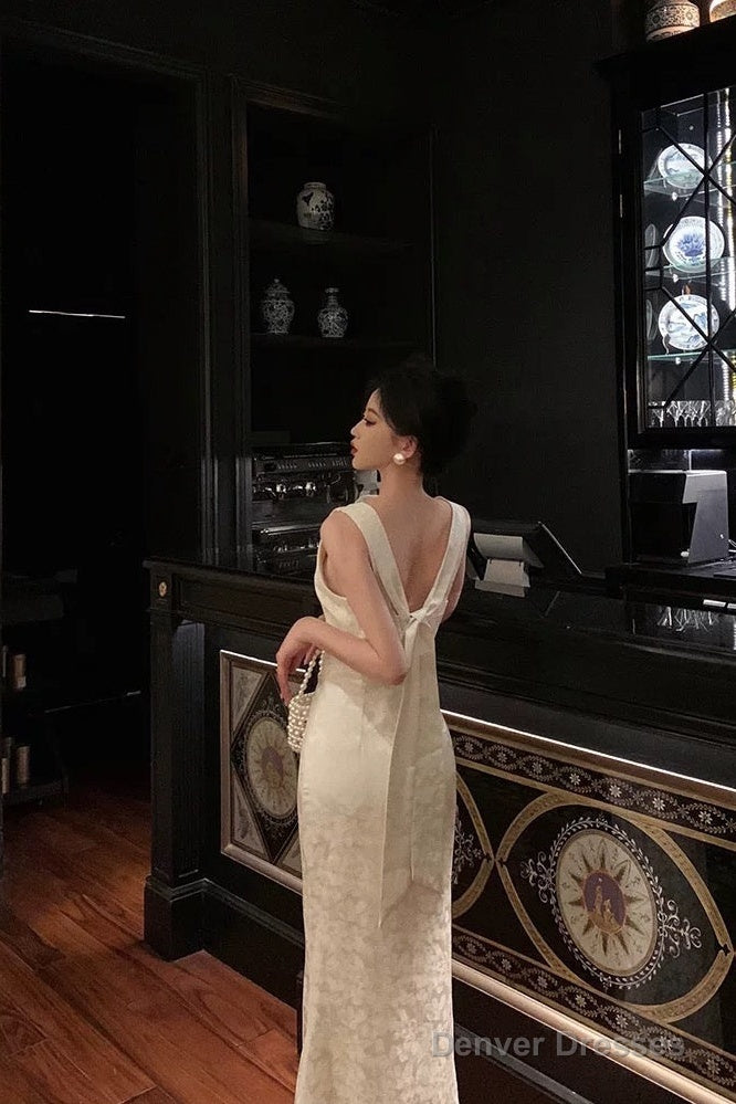 Gorgeous Mermaid Jewel Neckline White Satin Floral Date Night Dress Long Prom Dresses Birthday Outfits