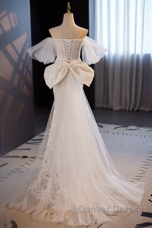 Gorgeous Mermaid Lace Wedding Dress Party Dress Off Shoulder With Big Bow Secondary image