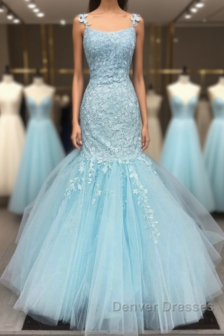 Gorgeous Mermaid Light Blue Lace Long Prom Dress, Light Blue Mermaid Lace Formal Dress, Mermaid Lace Evening Dress