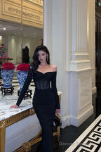 Gorgeous Mermaid Off The Shoulder Long Sleeves Date Night Dress Black Prom Dresses Birthday Outfits