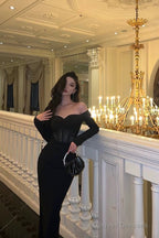 Gorgeous Mermaid Off The Shoulder Long Sleeves Date Night Dress Black Prom Dresses Birthday Outfits