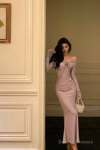 Gorgeous Mermaid Off The Shoulder Long Sleeves Date Night Dress White Prom Dresses Birthday Outfits