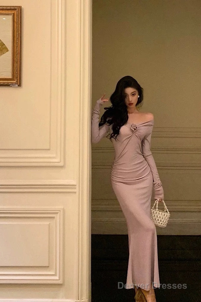 Gorgeous Mermaid Off The Shoulder Long Sleeves Date Night Dress White Prom Dresses Birthday Outfits