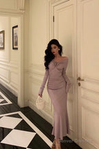 Gorgeous Mermaid Off The Shoulder Long Sleeves Date Night Dress White Prom Dresses Birthday Outfits