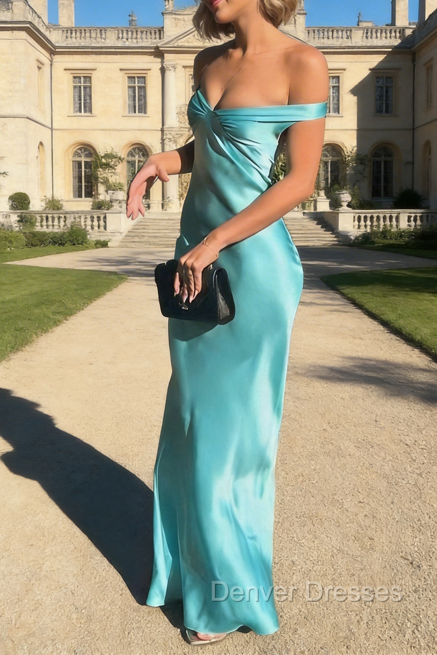 Gorgeous Mermaid Satin V-neck Off Shoulder Formal Prom Dress Long Prom Dress