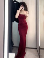 Gorgeous Mermaid Spaghetti Straps Burgundy Evening Dress Prom Dresses Birthday Outfits