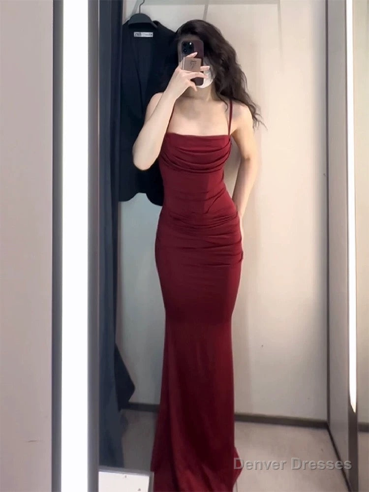 Gorgeous Mermaid Spaghetti Straps Burgundy Evening Dress Prom Dresses Birthday Outfits Main image