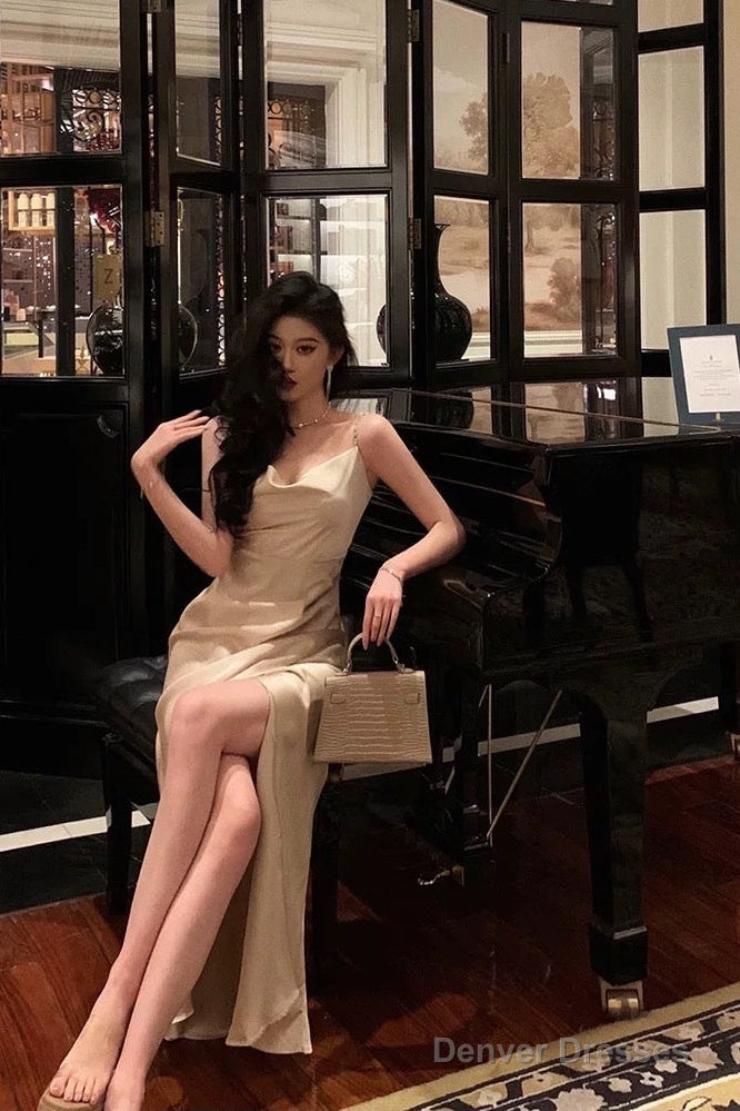 Gorgeous Mermaid Spaghetti Straps Champagne Slit Date Night Dress Prom Dresses Birthday Outfits