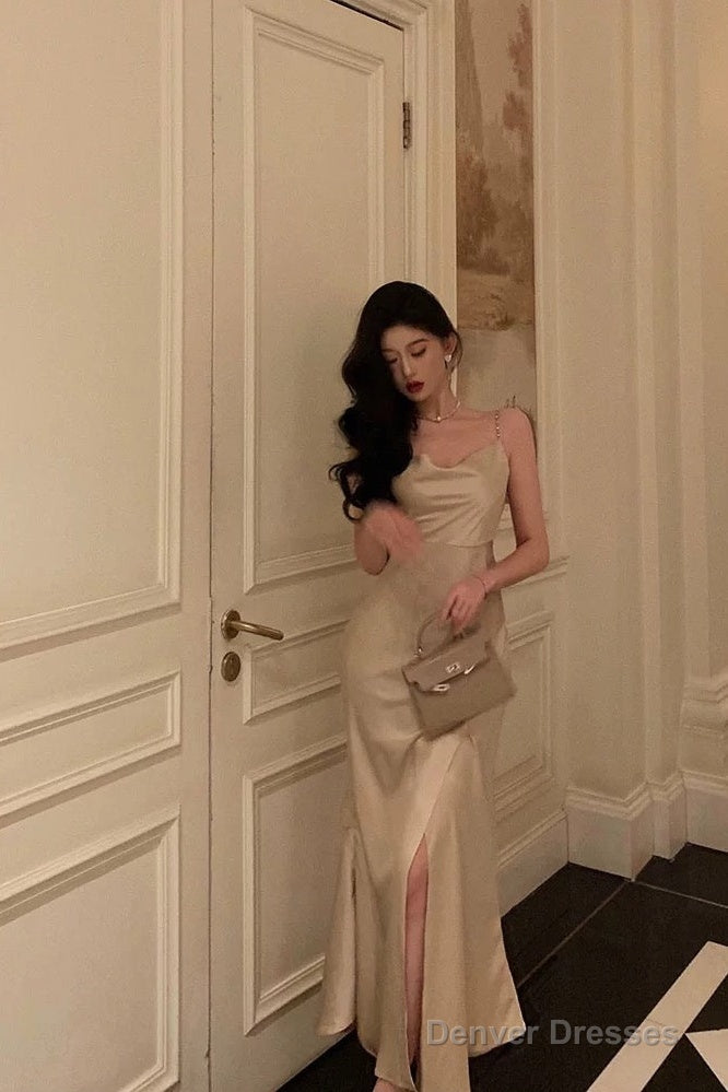 Gorgeous Mermaid Spaghetti Straps Champagne Slit Date Night Dress Prom Dresses Birthday Outfits Main image