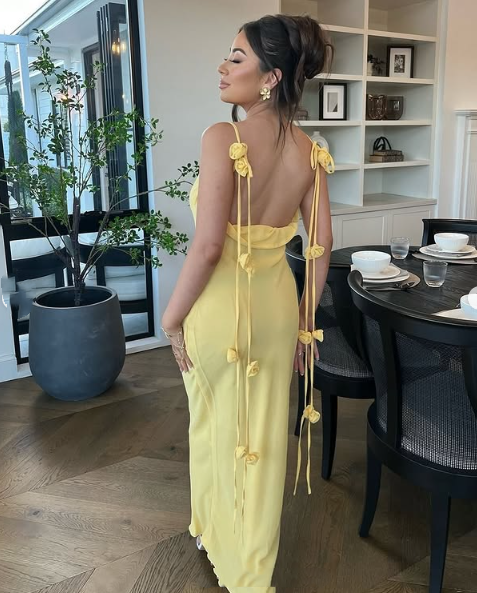 Gorgeous Mermaid Spaghetti Straps Floor Length Floral Yellow Evening Dress Prom Dress