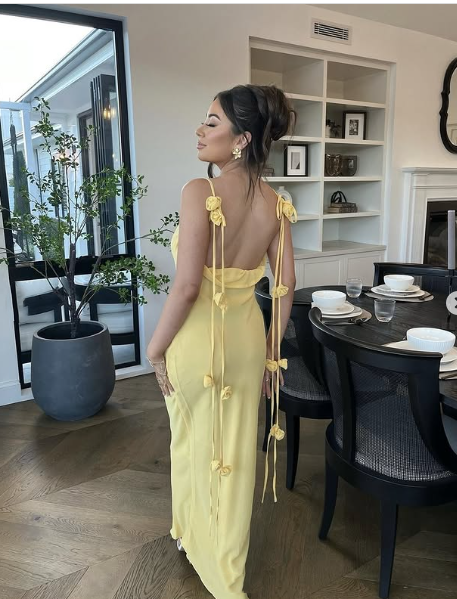 Gorgeous Mermaid Spaghetti Straps Floor Length Floral Yellow Evening Dress Prom Dress