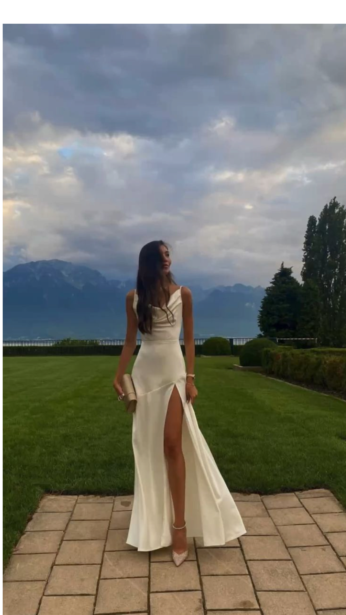 Gorgeous Mermaid Spaghetti Straps Floor-Length White Slit Evening Dress Prom Dress Secondary image
