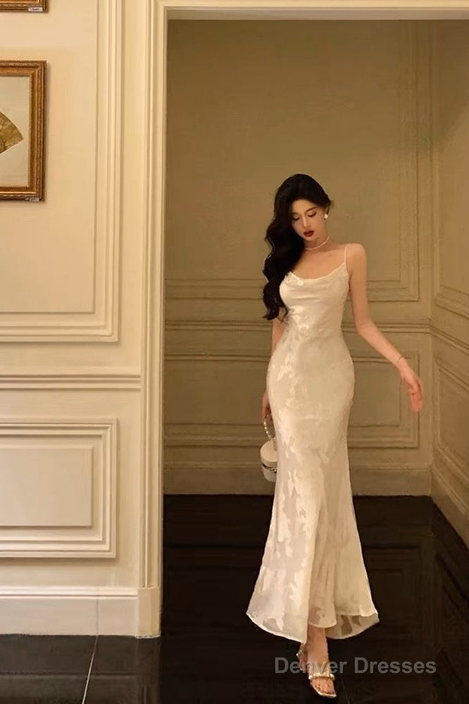Gorgeous Mermaid Spaghetti Straps Ivory Satin Date Night Dress Prom Dresses Birthday Outfits Main image
