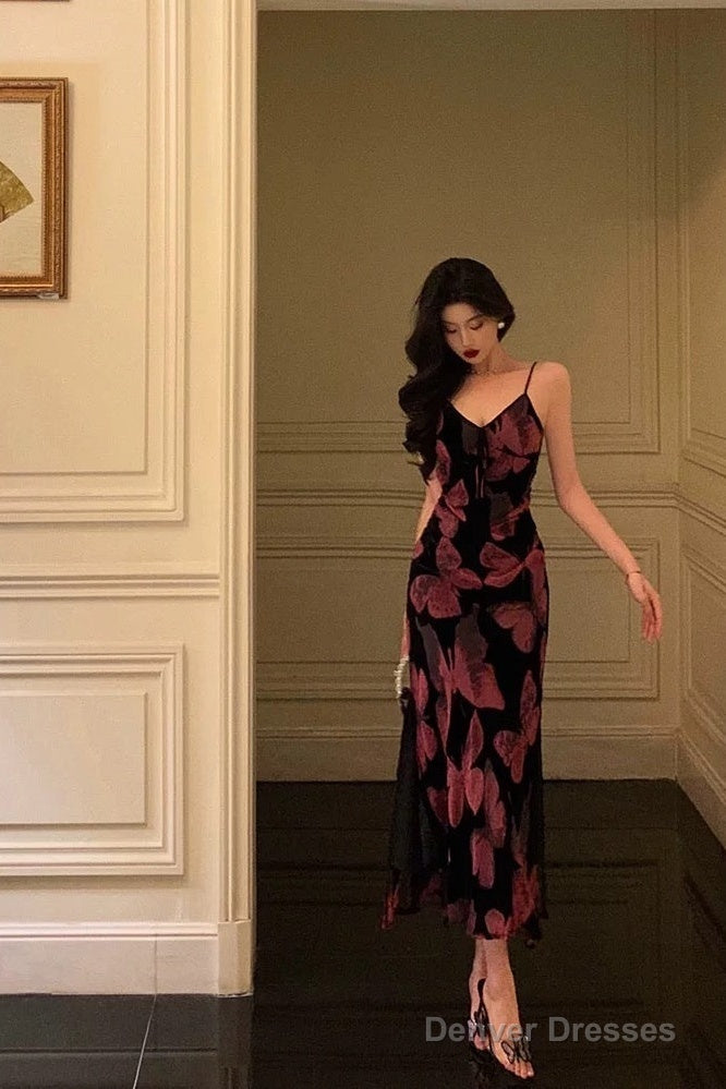 Gorgeous Mermaid Spaghetti Straps Pink Black Date Night Dress Prom Dresses Birthday Outfits