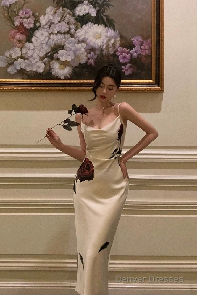 Gorgeous Mermaid Spaghetti Straps White Floral Date Night Dress Prom Dresses Birthday Outfit