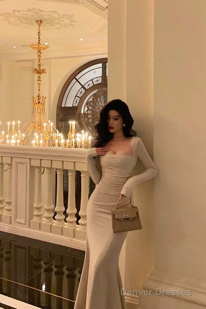 Gorgeous Mermaid Square Neckline Ivory Date Night Dress Long Prom Dresses Birthday Outfits