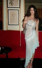 Gorgeous Mermaid Strapless Chiffon Blue Prom Dress Formal Evening Dress