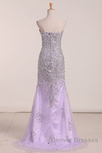 Gorgeous Mermaid Strapless Purple Beaded Long Prom Dress, Mermaid Purple Beaded Formal Evening Dress, Purple Ball Gown