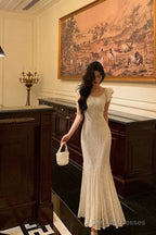 Gorgeous Mermaid Straps Date Night Dress White Lace Long Prom Dresses Birthday Outfits