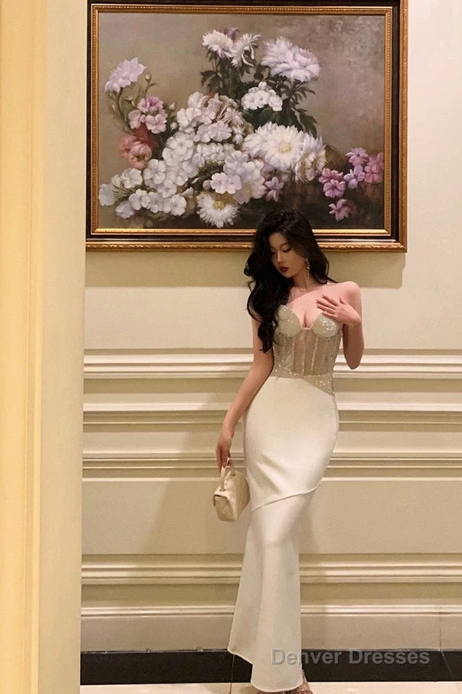 Gorgeous Mermaid Sweetheart Date Night Dress White Prom Dresses Party Dress Birthday Outfits