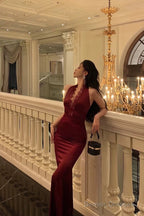 Gorgeous Mermaid V Neckline Burgundy Date Night Dress Lace Prom Dresses Birthday Outfits