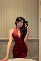 Gorgeous Mermaid V Neckline Burgundy Date Night Dress Lace Prom Dresses Birthday Outfits