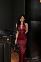 Gorgeous Mermaid V Neckline Burgundy Date Night Dress Lace Prom Dresses Birthday Outfits