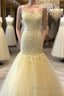 Gorgeous Mermaid Yellow Lace Long Prom Dress, Mermaid Yellow Formal Dress, Yellow Lace Evening Dress