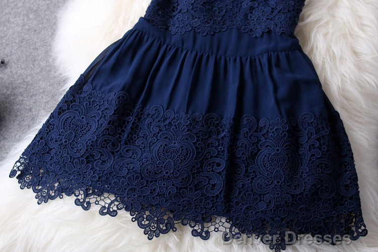 Gorgeous Navy Blue Lace Dresses, Hollow Out Homecoming Dresses For Teen Secondary image