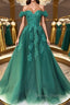 Gorgeous Off Shoulder Green Lace Long Prom Dress, Green Lace Formal Evening Dress, Green Ball Gown
