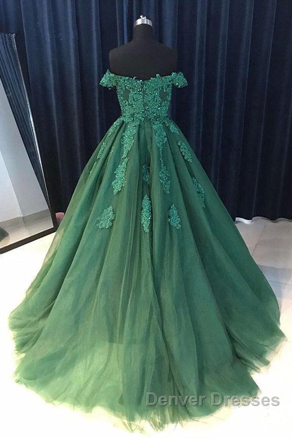 Gorgeous Off Shoulder Green Lace Long Prom Dress, Green Lace Formal Evening Dress, Green Ball Gown Secondary image