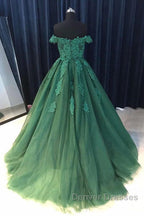Gorgeous Off Shoulder Green Lace Long Prom Dress, Green Lace Formal Evening Dress, Green Ball Gown