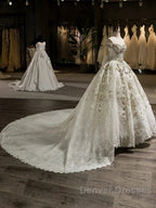 Gorgeous Off-The-Shoulder Chapel Train Ball Gown Wedding Dress With Bowknot