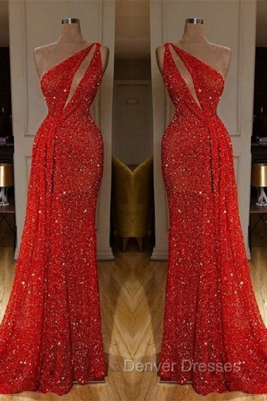 Gorgeous One Shoulder Red Sequins Long Prom Dress Secondary image