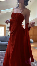 Gorgeous Pink A Line Beaded Prom Dress Long Evening Gown