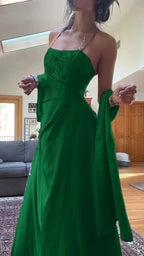 Gorgeous Pink A Line Beaded Prom Dress Long Evening Gown