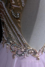 Gorgeous Pink A-Line Tulle High Neck Chiffon Long Beaded Backless Prom Dress Retro Wedding Birthday Dress