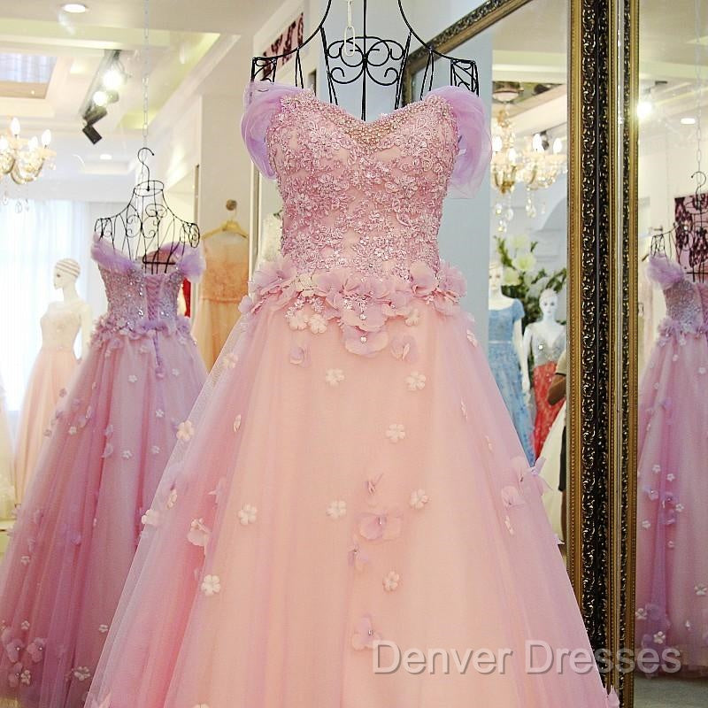 Gorgeous Pink Flowers Off Shoulder Party Dress, Pink Formal Dress Ball Gown Formal Dress Secondary image