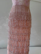 Gorgeous Pink Slim Square Neck 3D Flower Sequin Tassel Long Prom Dress Evening Dress