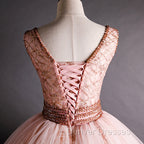Gorgeous Pink V-neckline Beaded Ball Gown Formal Dress, Pink Sweet 16 Dress
