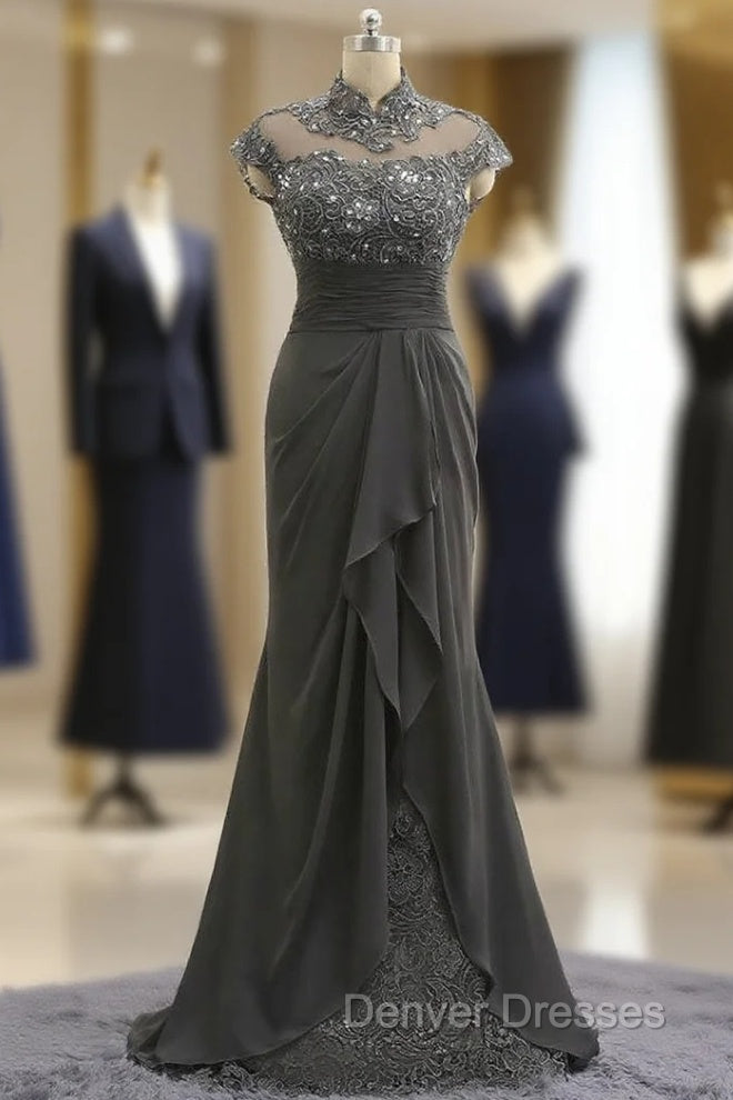 Gorgeous Plus Size Gray Mother Of The Bride Dress Mermaid Cap Sleeves Main image