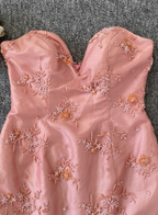 Gorgeous Princess Pink Mermaid Sweetheart Neck Embroidered Floral Satin Tulle Long Prom Dress Evening Dress