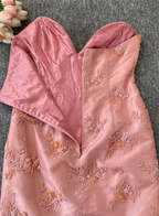 Gorgeous Princess Pink Mermaid Sweetheart Neck Embroidered Floral Satin Tulle Long Prom Dress Evening Dress
