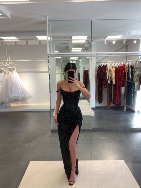 Gorgeous Prom Dress,Sequin Evening Dress,Long Formal Gowns,Black Formal Dress