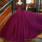 Gorgeous Purple Beaded V-Neckline Party Gown, Sweet 16 Dresses
